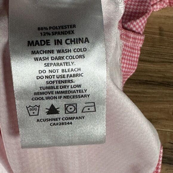 Footjoy Golf Polo Men’s Medium Pink Checkered Logo Stretch Lightweight - Picture 8 of 10